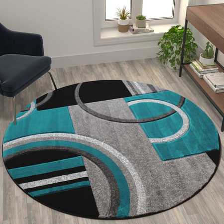 Flash Furniture Turquoise 5' x 5' Geometric Abstract Area Rug KP-RG953-55-TQ-GG